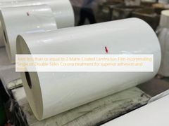 Voeg minder dan of gelijk aan 2 Matte gecoate laminatiefolie met enkele of dubbele zijden corona-behandeling voor superieure hechting en afwerking